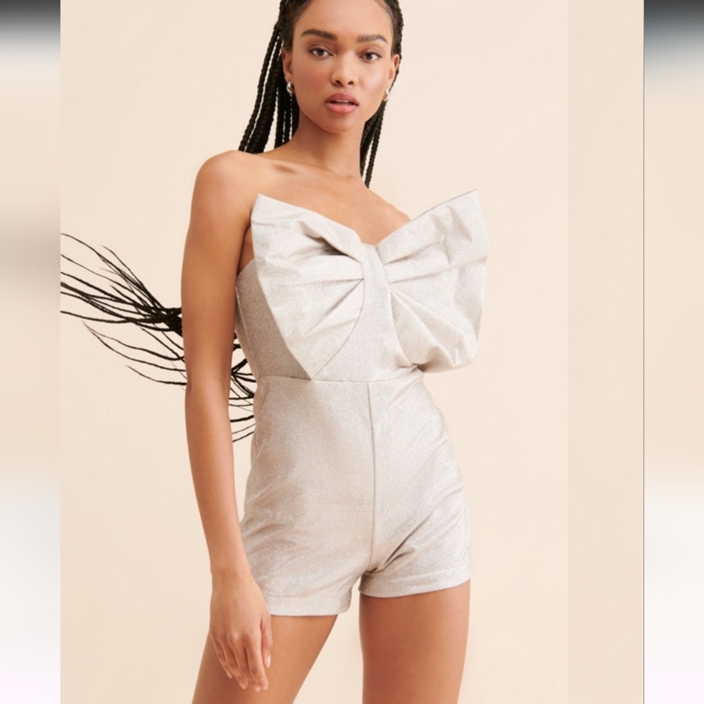 AUDETTE ASTRA FRONT BOW ROMPER CHAMPAGNE COLOR SIZE LARGE - Picture 4 of 13